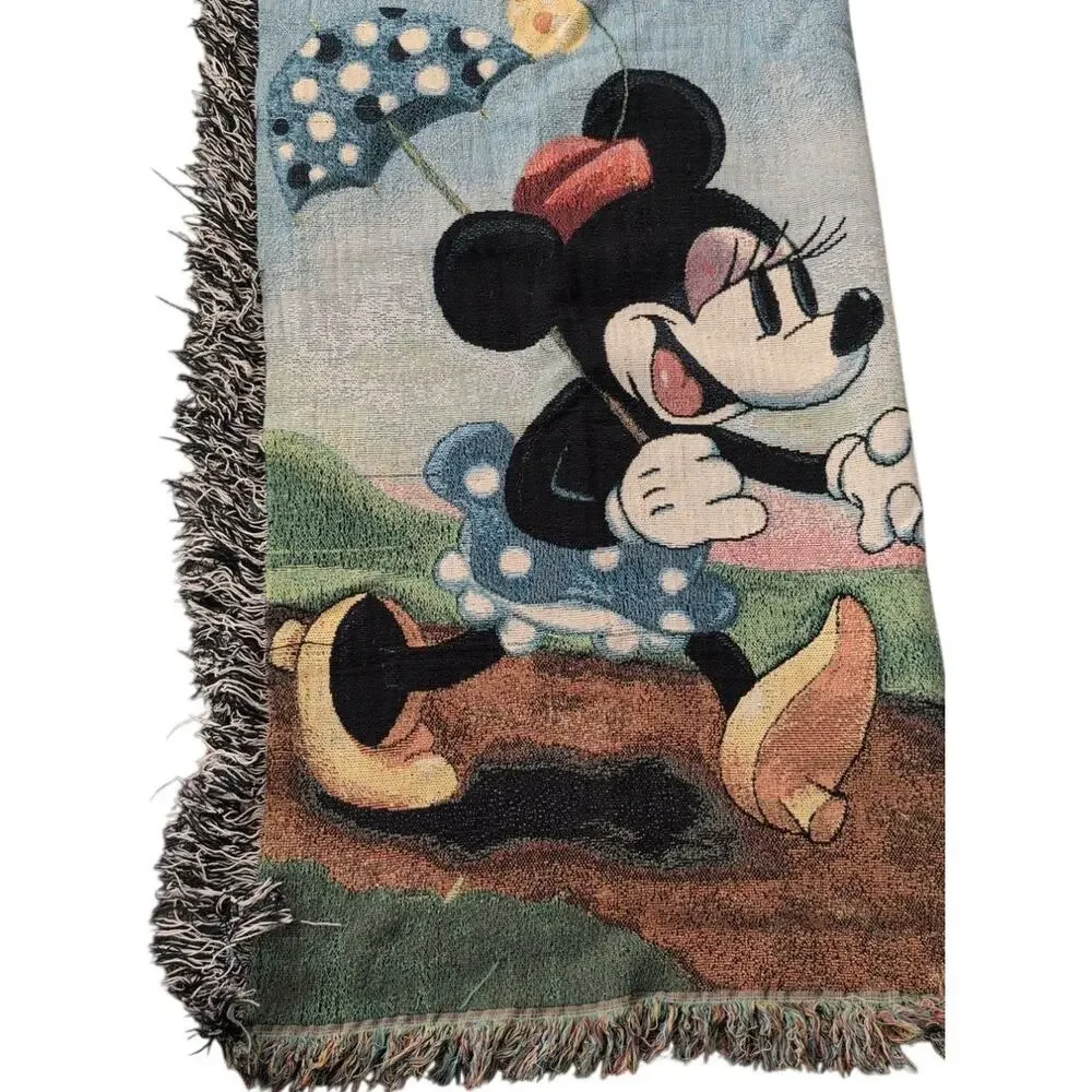 Disney World Mickey & Minnie Picnic Tapestry Throw Blanket 60x50 Vintage